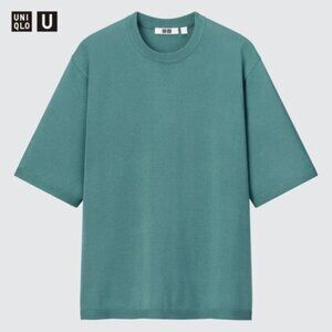 Uniqlo U Knitted Crew Neck Short Sleeve T-Shirt Sweater Green XL